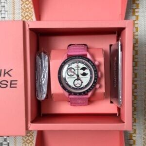 Swatch x Omega Moonswatch Mission To The Pink Moonphase Watch | Velcro Band